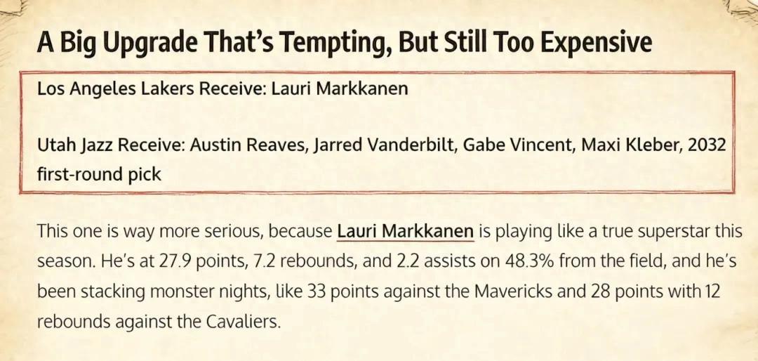 mk体育-5换1交易方案出炉，场均28+7前锋加盟湖人，驰援詹姆斯？